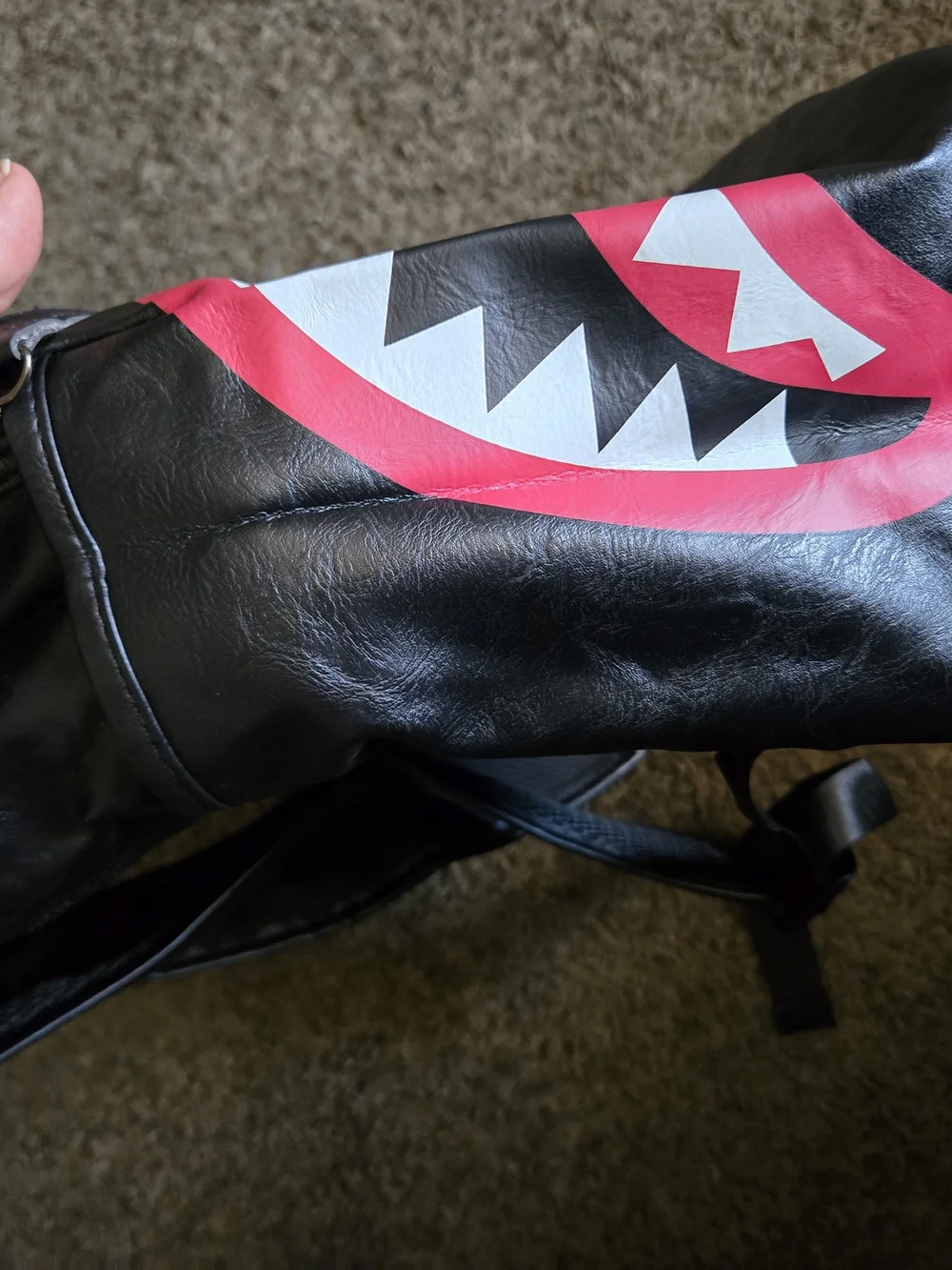 Men's Black Backpack with Red & White Shark Graphic
